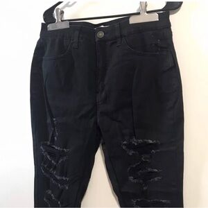 SO super high rise curvy Jeggins 15/33w black distressed jeans 
Preowned
